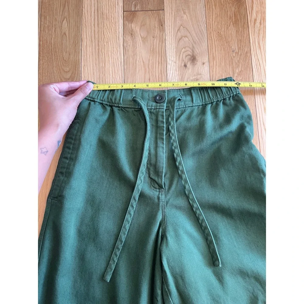 COS Barrel Leg Drawstring Cropped Trouser Pants in Green Cotton Linen Size 2